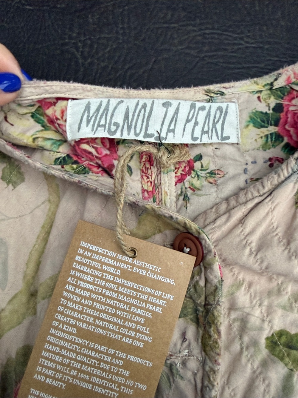 Magnolia Pearl Quilted Cream Jacket Leni Pink & Green Floral Print One size - Picture 10 of 11